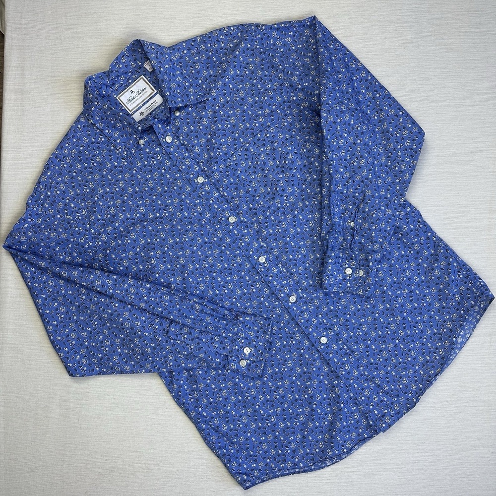 Brooks Brothers Thomas Mason Italy Floral Button Shirt Men Medium Blue White